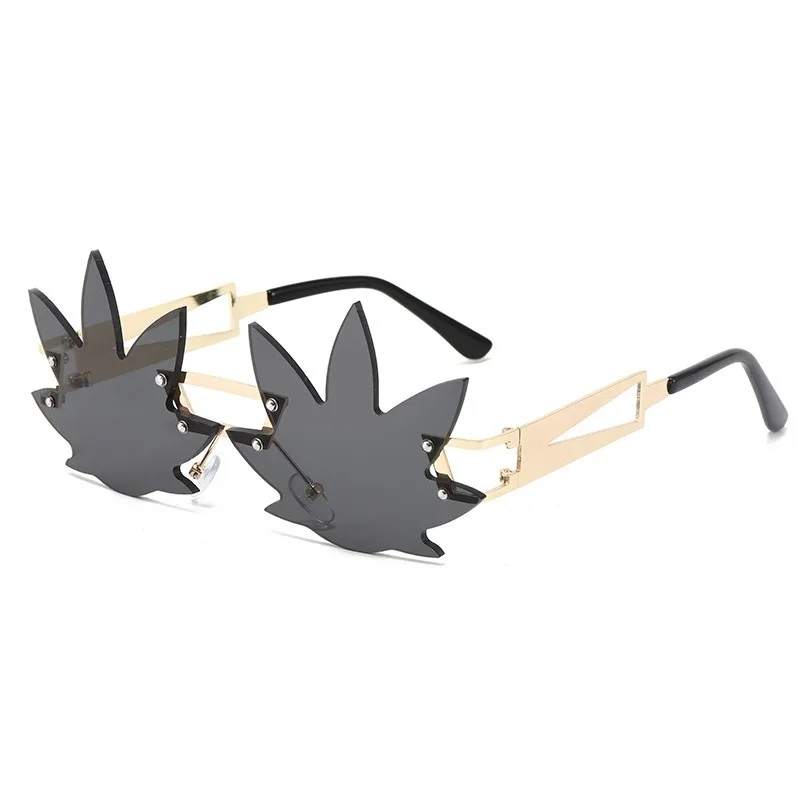 

Новые солнцезащитные очки без оправы с кленовыми листьями Женская Роскошная металлическая оправа для глаз пляжная фотосессия для женщин UV400