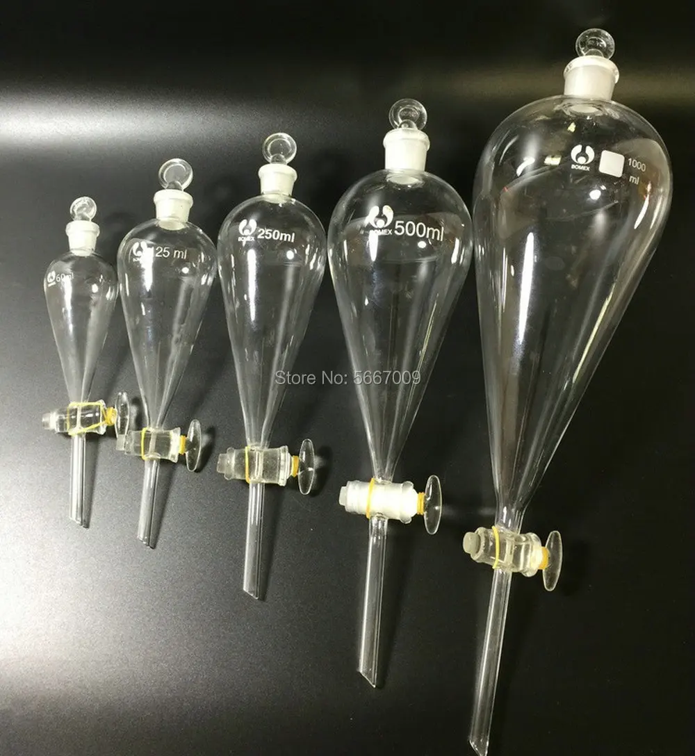 1piece Lab 1000ml Glass Pearshaped Separating Conical Funnel With