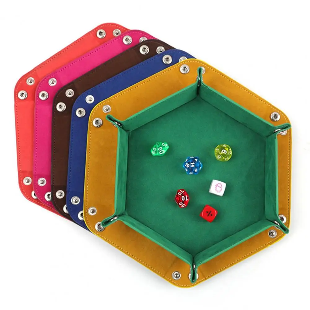Foldable Dice Tray Box PU Leather Folding Hexagon Coin Square Tray Dice Game Coins Keys Candy Jewelry Storage Organizer