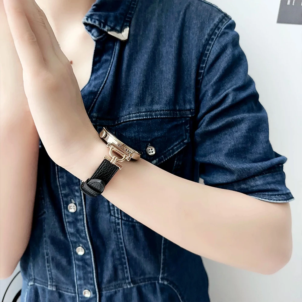 Elegant Women's Leather Watch Strap - Slim Bracelet Wristband