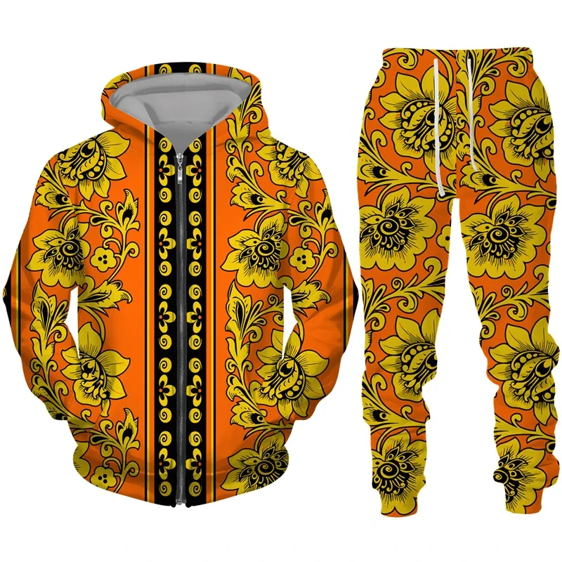 

Oversized Luxury Chain Series 3D Print Men's Zipper Sets Casual Hoodie And Pants 2pcs Tracksuit Pullover Trend Men Clothing Y2k
