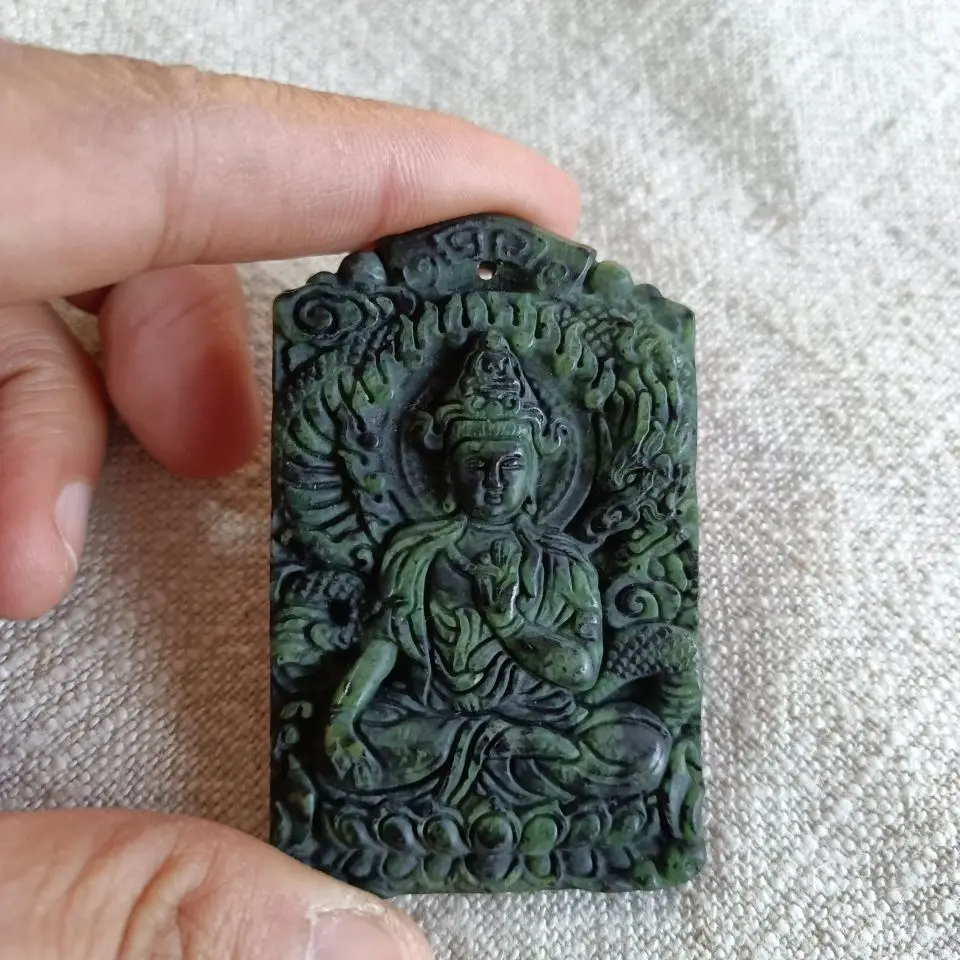 

Natural Jade Medicine King Stone Dragon Subduing Guanyin Pendant Men's Style Safe and Versatile Pendant