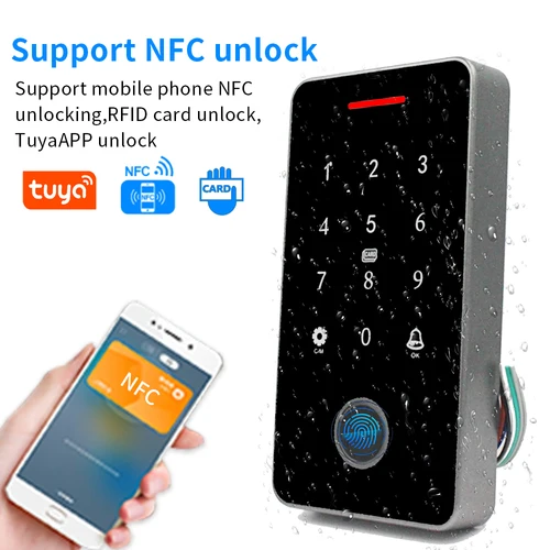 Asia Teco 야외 IP67 방수 RFID 13.56MHz 생체 지문 액세스 제어 키트, 전자 도어 오프너 + WIFI 게이트웨이 2