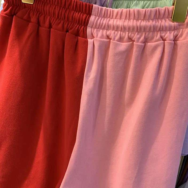 Joggers Women Summer New Knee Length Panelled MID Straight Summer Casual Elastic Waist Patchwork Girls Bottoms Pants Short