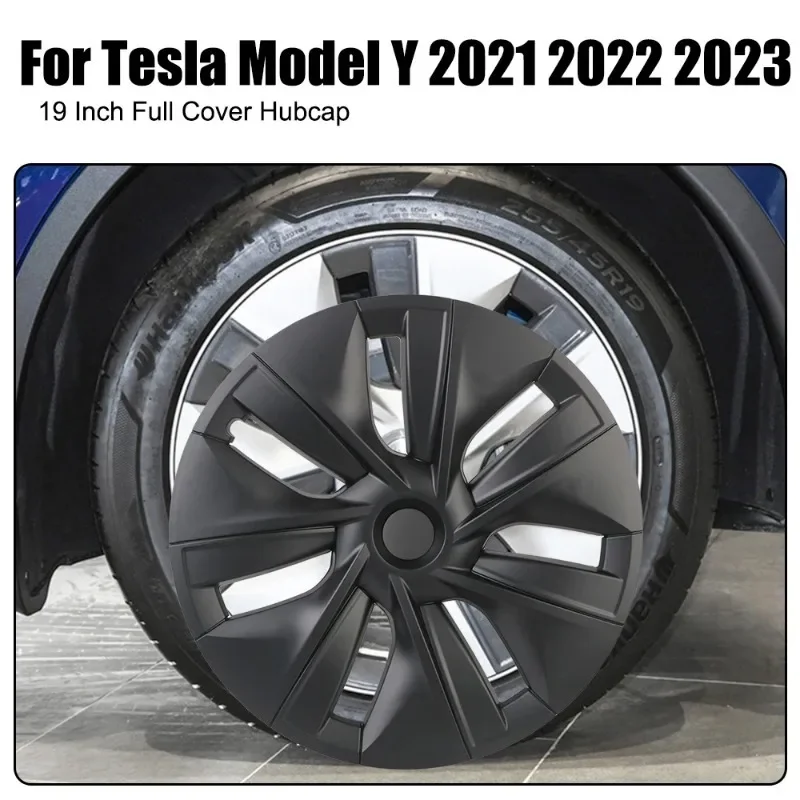 Car Wheel Hub Cap 19 Inch Full Cover Hubcap Carbon Fiber Decorative Full Rim Cover Accessories for Tesla Model Y