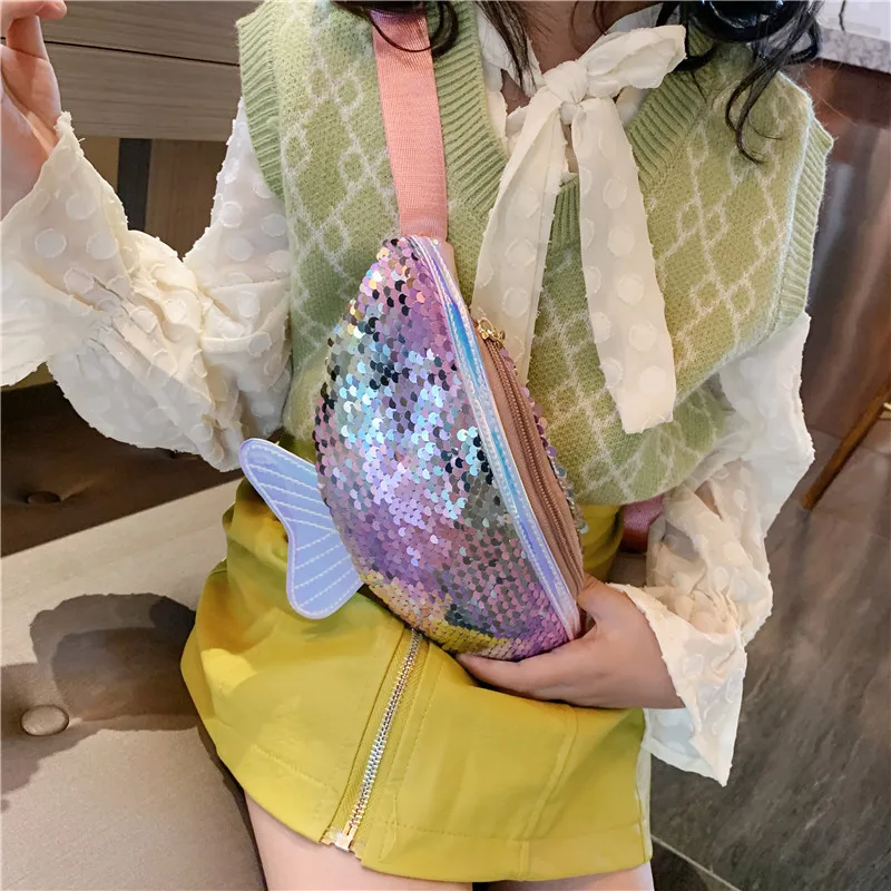 Crossbody Bag for Kids Waistbag for Girl Children with Bling Fish Cute Bag Girls Small Belt Mermaid Sweet Shoulder Bags Crossbody Bags