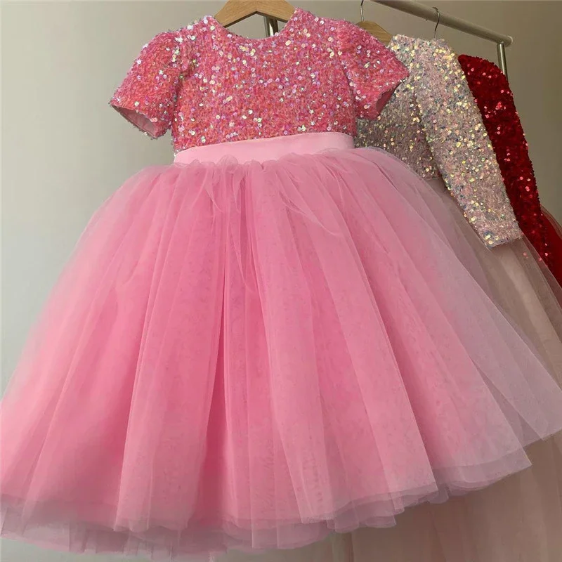 3-8 Year Girls Princess Dress Sequin Lace Tulle Wedding Party Tutu Fluffy Gown For Children Kids Evening Formal Pageant