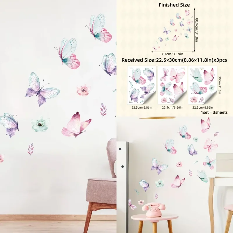Colorful Butterflies Wall Stickers for Kids Room on Wall Decoration ...