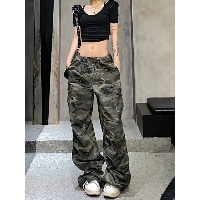 Deeptown Y2k Camouflage Cargo Jeans Women Coquette Grunge