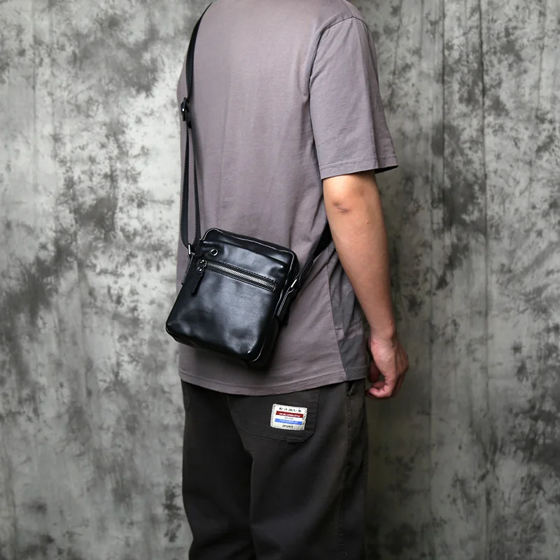 NZPJ Genuine Leather Men's Shoulder Bag Natural Top Layer Cowhide Crossbody Bag Casual Small Backpack  Mobile Phone Bag