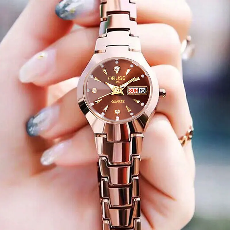 ORUSS Hot Brand Ladies' Watch High Quality Stainless Steel  Waterproof Luminous Pointer Week Calendar Eleganc Women Quartz Watch 4