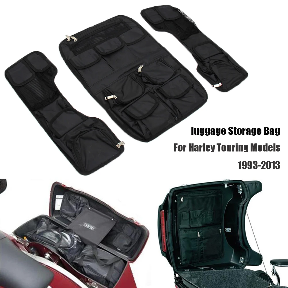 

Motorcycle Black Hard Saddlebag Tour Pak Lid Organizer Internal Bag Set For Touring Models 1993-2013