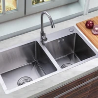 780*430*210mm Kitchen 2 Sink Double Bowl Undermount Composite Drop-in Stainless Steel Double Basin w/Drainer 1