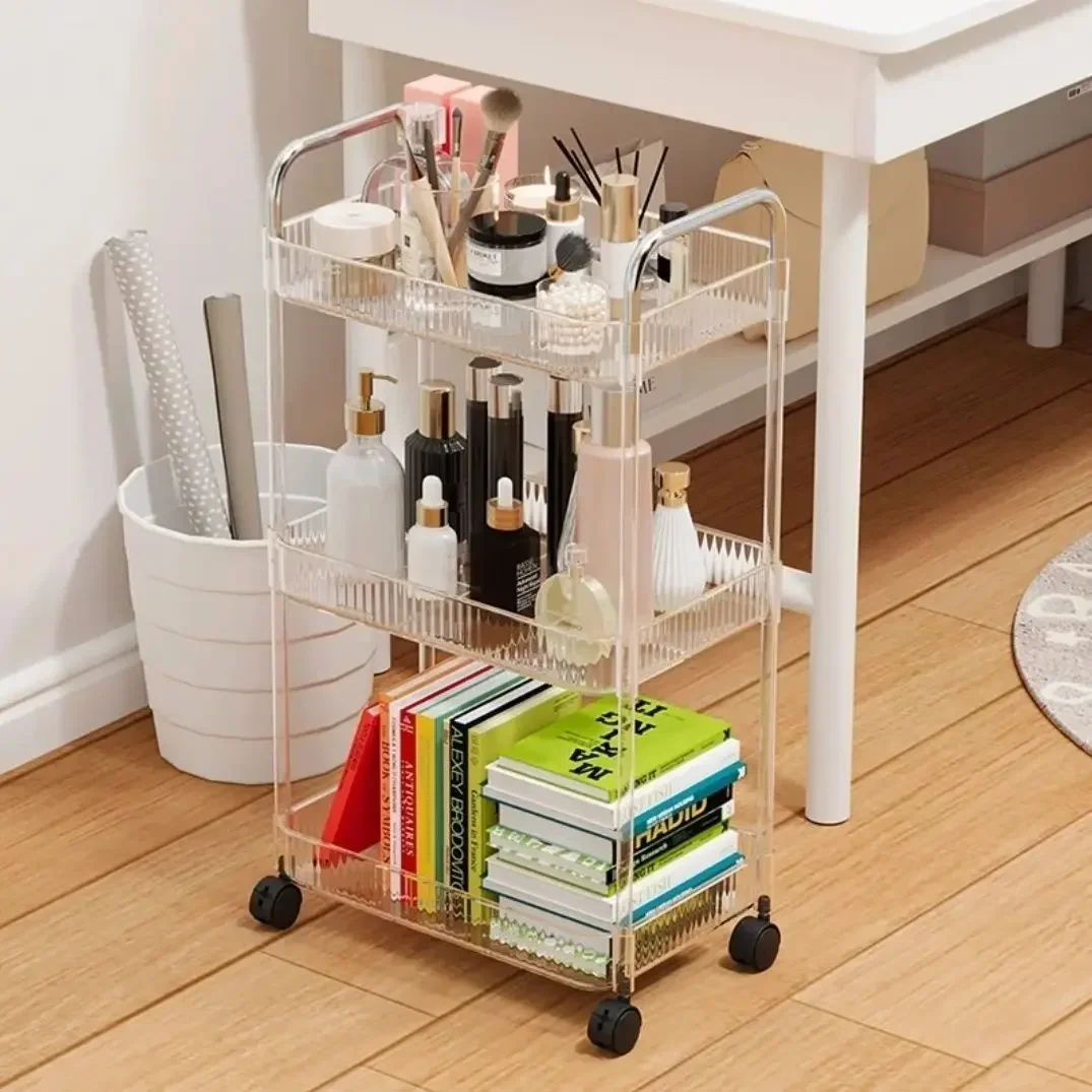 New acrylic transparent trolley with wheels, bathroom, bathroom, shelf, living room, Nordic style floor storage rack 3