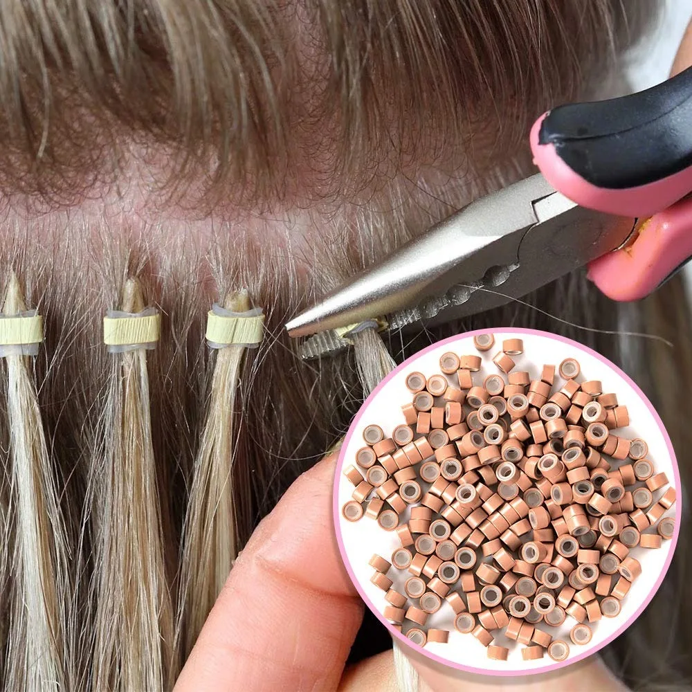 microring hair extensions beads silicone lined microlink ring tools for hair extensions 1000 PCS