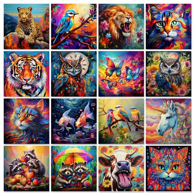 

GATYZTORY Diamond Painting Tiger Cross Stitch Needlework Full Kits Embroidery Colorful Animal Handmade Rhinestones Gift 30x30cm