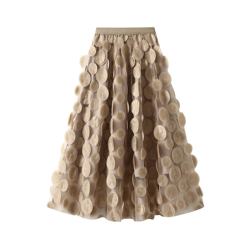 3d Polka Dot Black Mesh Half Skirt 2025 Fashion Women's Dress Mid Length Umbrella Dress Korean A-line Dress Party Dress