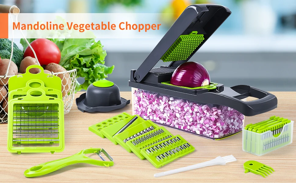 Vegetable Chopper Pro 14 In 1 Multifunctional Food Chopper Kitchen Vegetable  Slicer Dicer Cutter Veggie Chopper With 8 Blades - Fruit & Vegetable Tools  - AliExpress