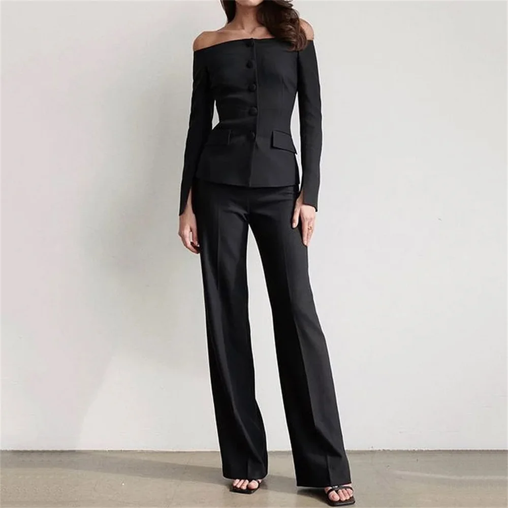Trouser Suit Off The Shoulder Pants Suit Women Black Off Shoulder