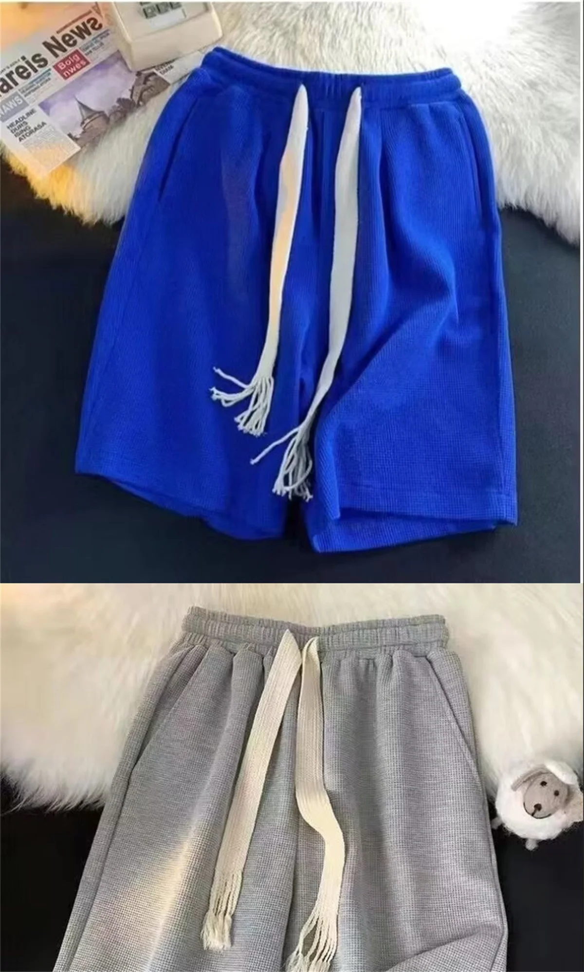 Solide, atmungsaktive Shorts für den Sommer: Trendige, leichte Herren-Sportshorts mit Kordelzug für Basketball und Fitness – große Größen erhältlich – Detail 1