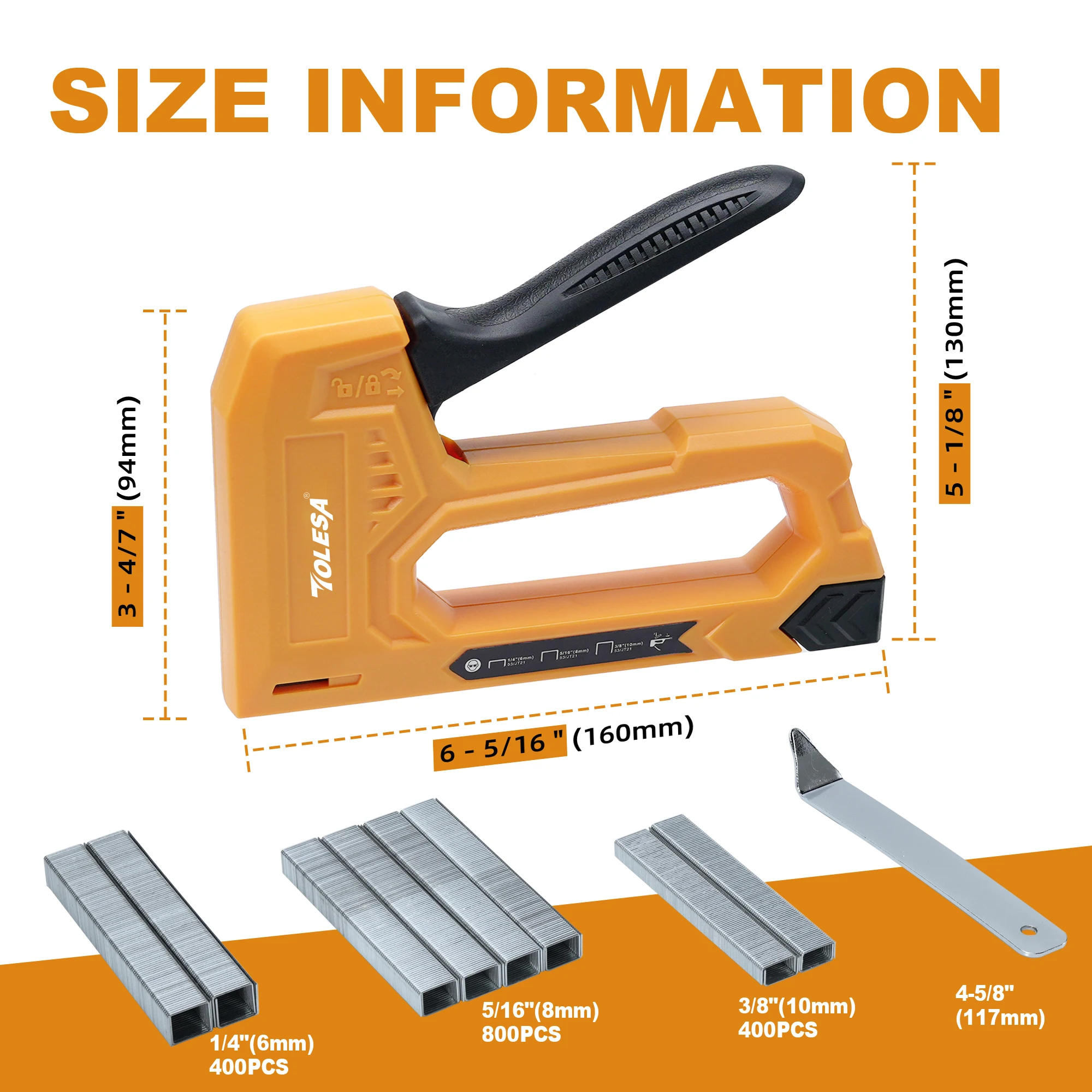 TOLESA Light Duty Staple Gun for Woodworking, Manual Nail Gun Kit with 1600pcs Staples 1/4'',5/16'',3/8'' and One Staple Remover 2