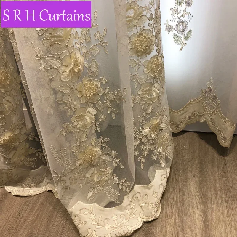 French Purple 3D Rose Flower Embossed Embroidery Curtains Bedroom Sheer Tulle Curtains For Living Room Balcony Window Drapes 3