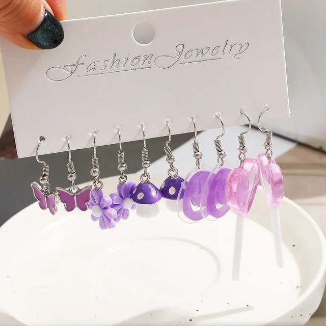New Cartoon Heart Ice Cream Milk Tea Earrings Set for Women Girl Cute Colorful Geometric Animal Drop Earring Trendy Jewelry Gift 2