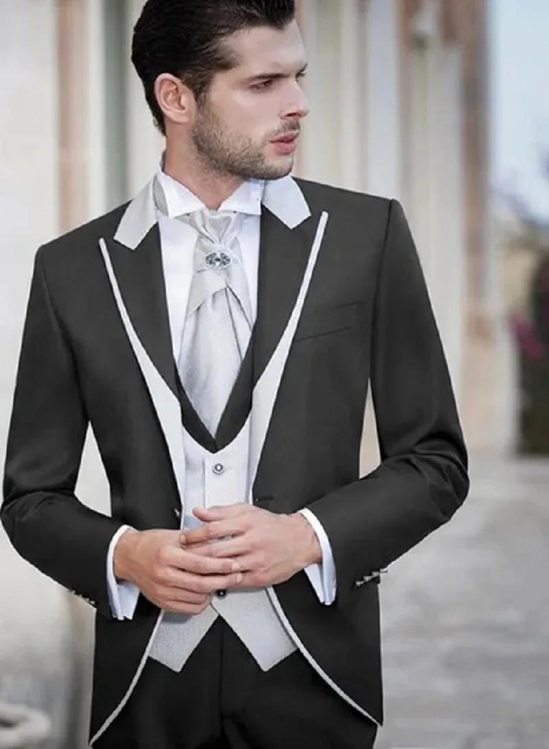 Costume Homme Slim Fit 3 Pieces Tuxedos Groom Wedding Men Suits Tuxedo Terno Masculino De Pour Hommes Blazer(Jacket+Pants+Vest)