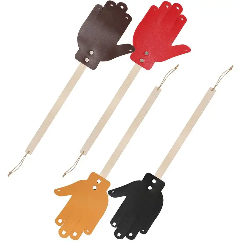 

Palm Shape Fly Swatter Leather Strong Flyswatter With Lanyard Long Wooden Handle Manual Fly Swat Shatter For Home & Outdoor Use