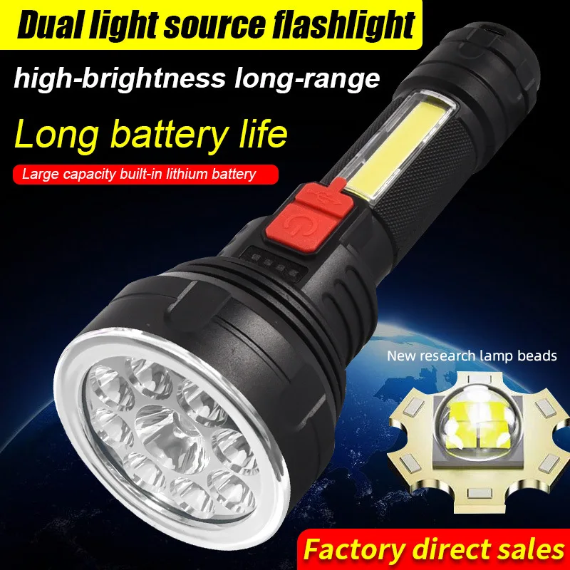 

Powerful 9*LED+COB Side Light Flashlight USB Rechargeable Flashlights 4 Lighting Modes Waterproof Torch with Built-in Battery