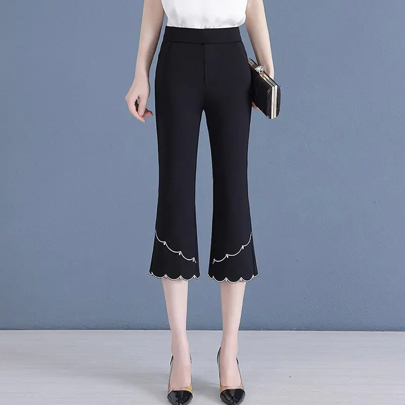 Summer Thin Loose Ice Silk Sports Straight Flare Pants Women Solid Elastic High Waist Patchwork Pockets Korean Wide Leg Trousers