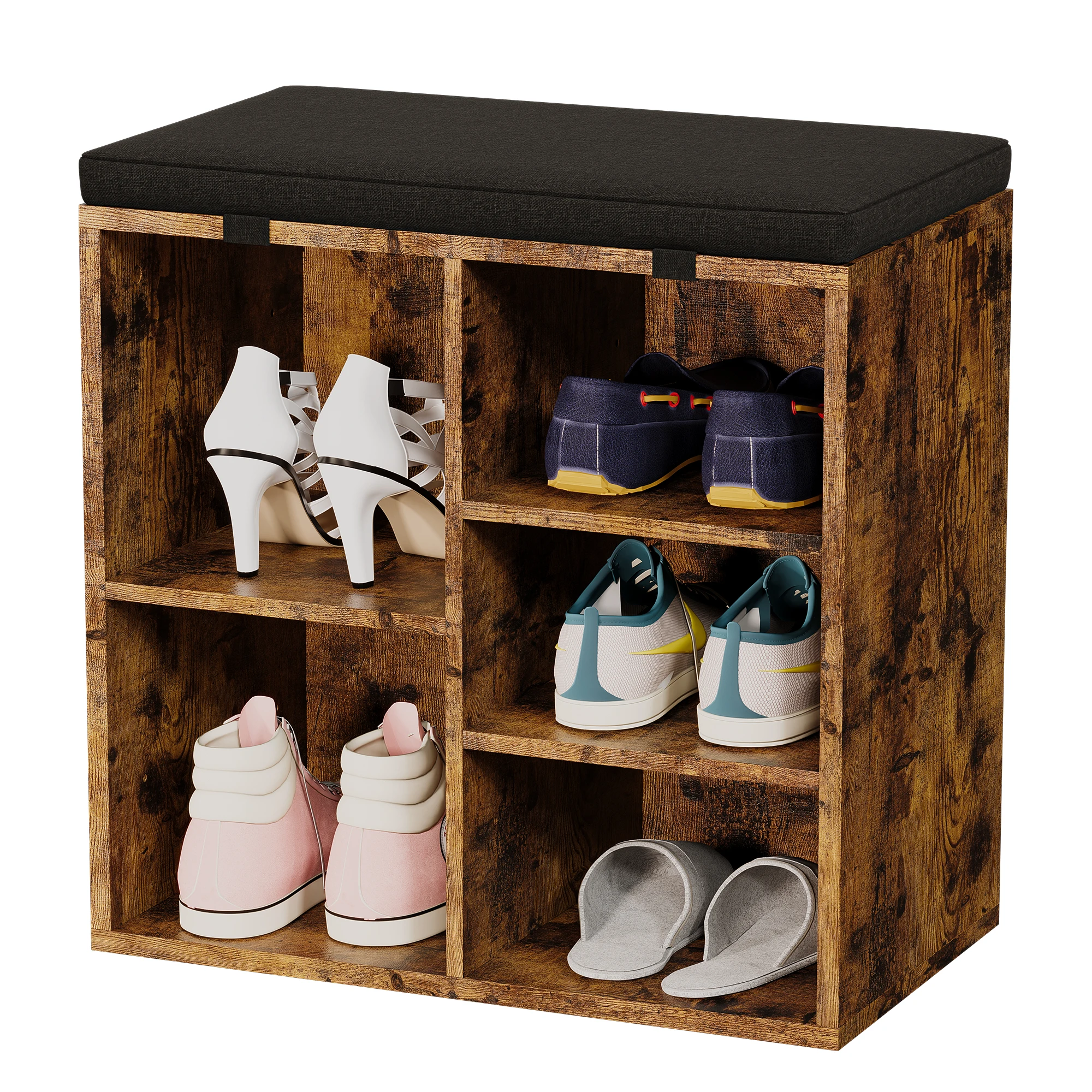 Shoe Storage Bench Cubby Organizer For Entryway, Shoe Bench Storage Rack With Foam Pad Seating Cushion For Hallway Bedroom 6