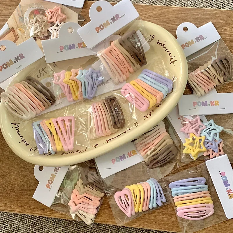 10Pcs Children Cute Candy Color Geometric Stars Heart Ornament Hair Clips Girls Lovely Sweet 3-5CM Hairpins Kid Hair Accessories hair accessories hair clips