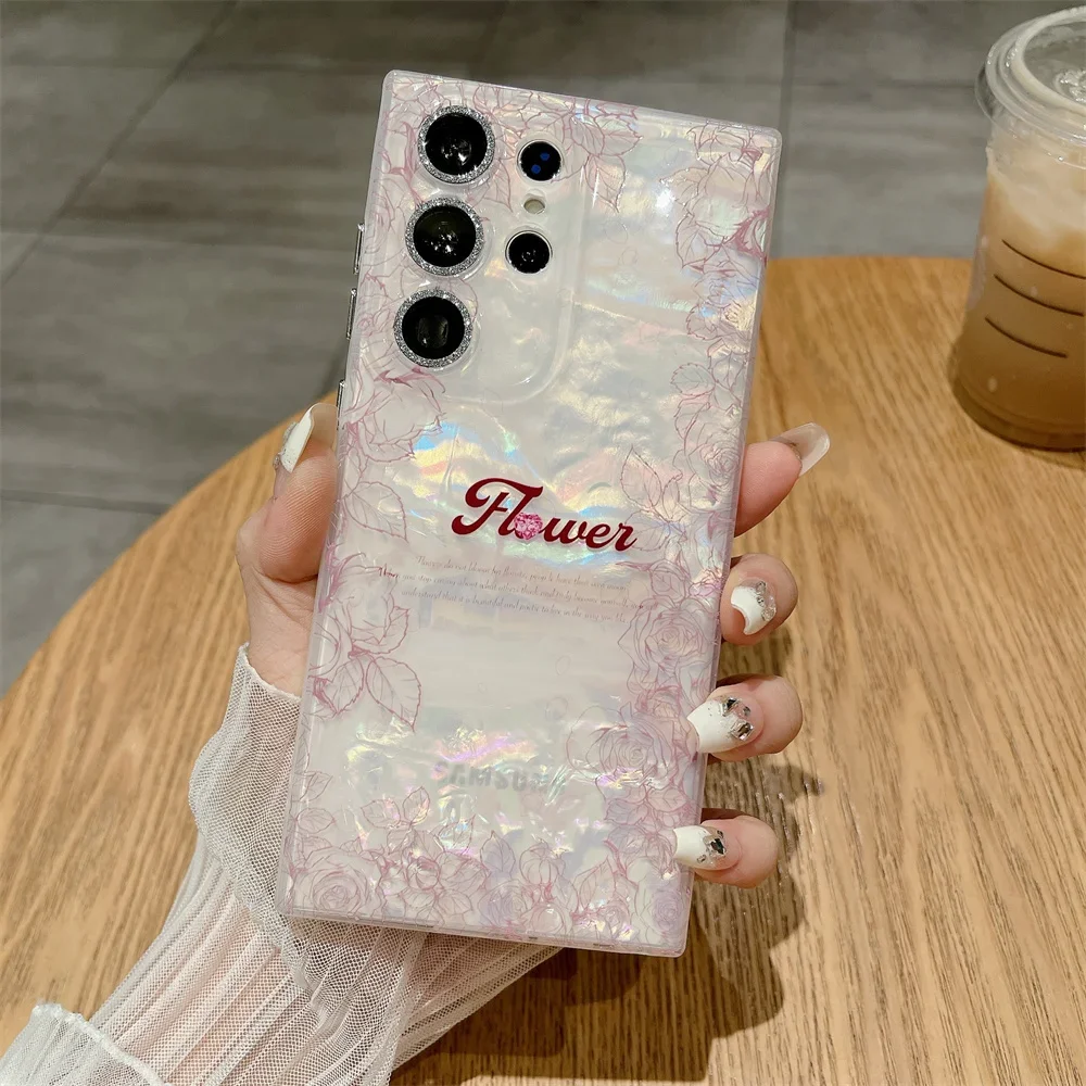 Luxury Gradient Laser Shell Case with Glitter Camera Protection and Cartoon Design