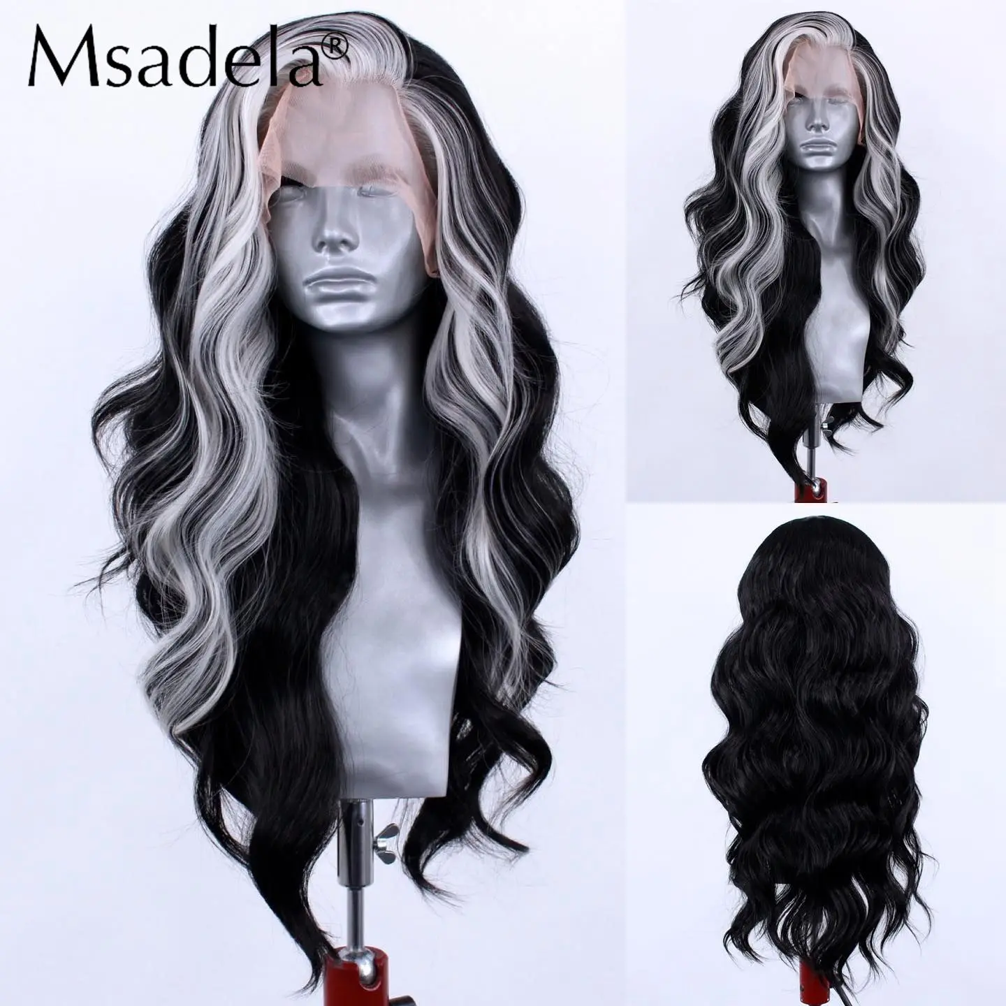 Highlight White 28 inches Body Wave 13X4 Lace Front Wig Glueless Ombre Colored Cosplay Synthetic Wigs For Black Women Drag Queen