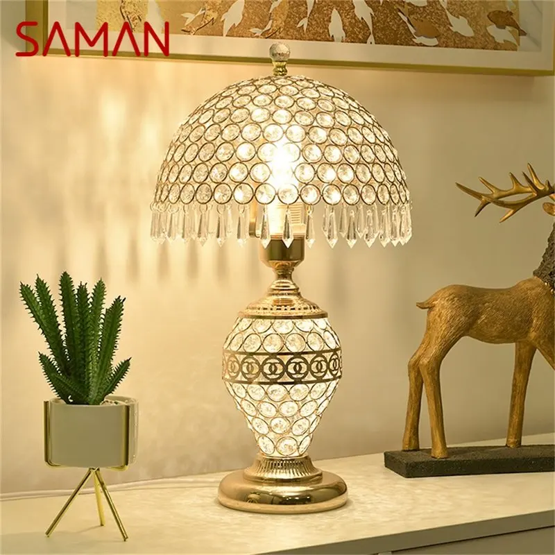 

SAMAN Crystal Table Lamp Dimmer luxury With Remote Control For Home Modern Creative Light bedside