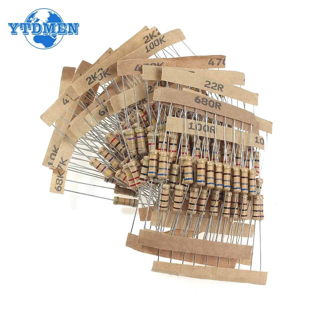 200pcs/lot 1W Carbon Film Resistor 5% 10 Ohm ~1M 20values*10pcs Resistance 6.8K 10K 22K 47K 68K 100K 470K 1M Ohm