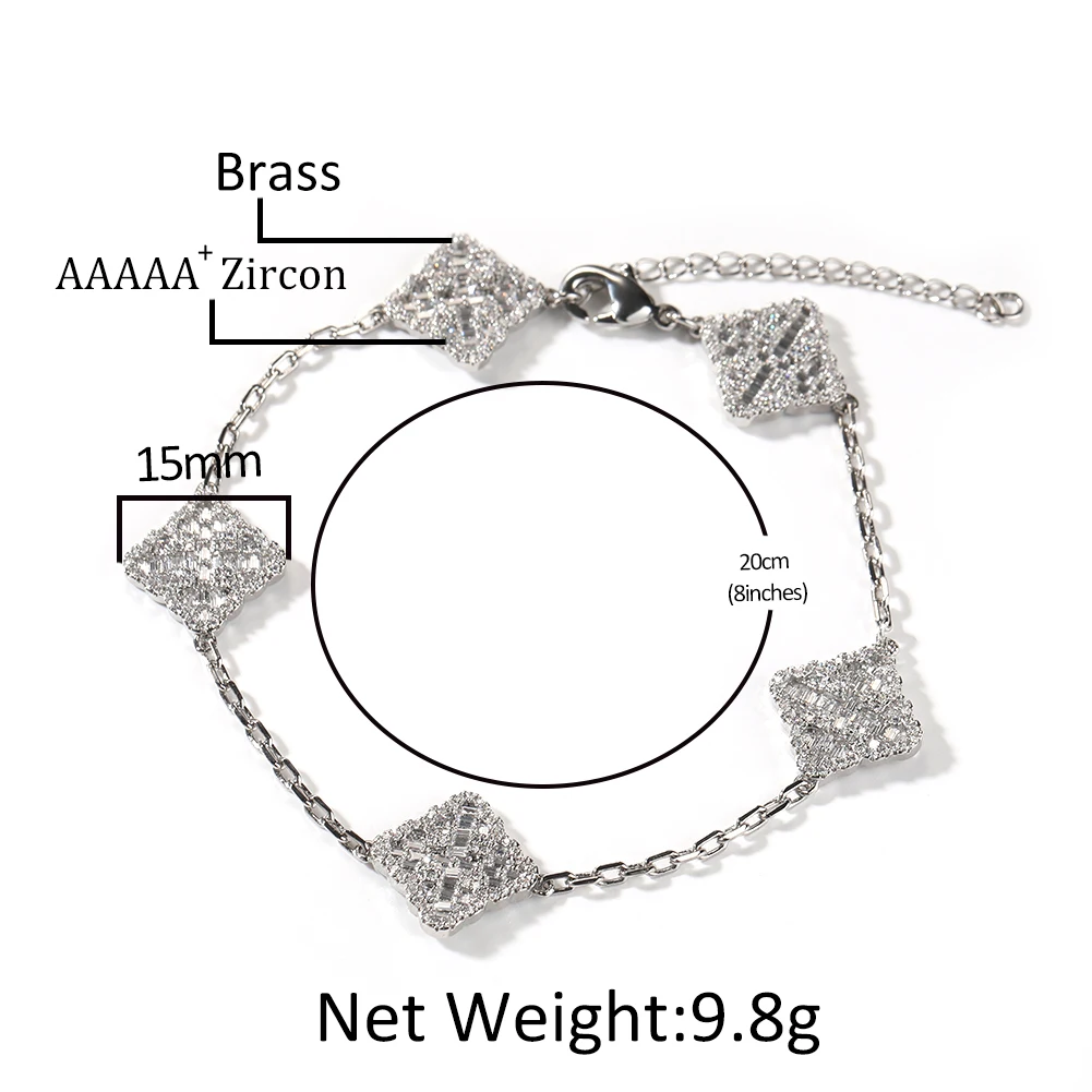 Uwin Four Leaf Clover Bracelet Baguetter CZ Iced Out Luxury Bling Bangles Jewelry Women Accessories For Gift