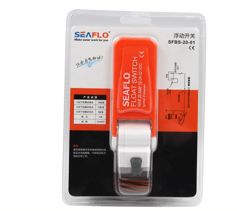 

Поплавковый выключатель SEAFLO SFBS-20-01 20A 12V-24V-32V DC, автоматический Электрический переключатель насоса