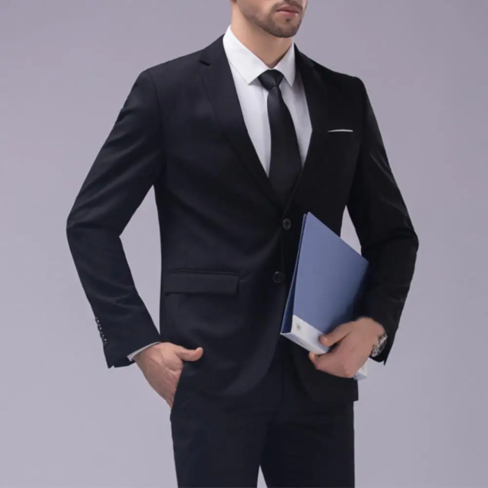 1 Set Business Men Blazer Pants Turndown Collar Slimming Two Buttons Formal Suit Formal Jacket Trousers Groom Suit Jackets