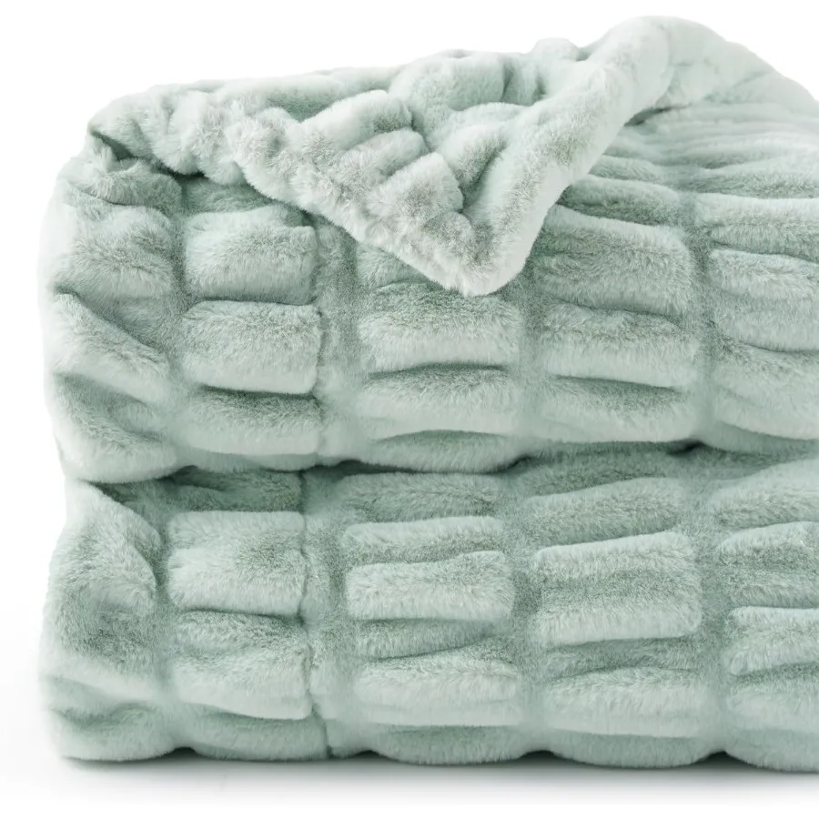 Luxury Faux Fur Throw Blanket for Couch Super Soft Warm Cozy Plush Mink Blanket Double Side Ruched Rabbit Fur Blanket for Bed S