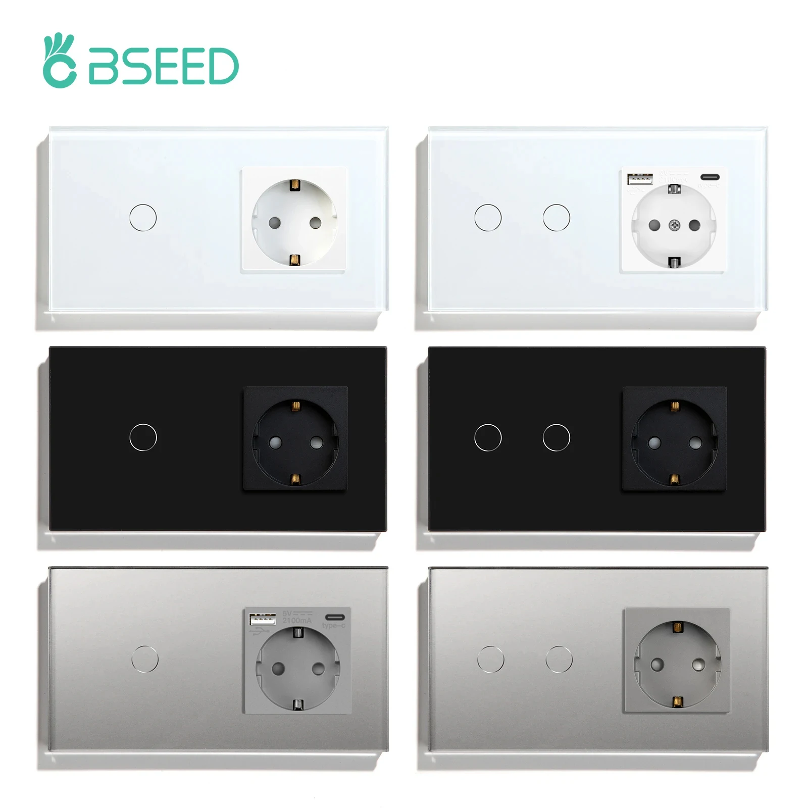 BSEED 터치 스위치 1갱 2갱 3갱 EU 표준 벽 스위치 소켓 3가지 색상 30..