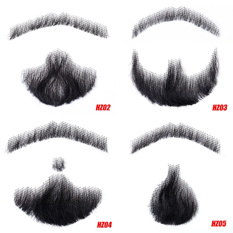 Pageup-Barba invisível de renda sintética feita à mão para homens, bigode falso, cabelo real, cosplay Barba Falsa