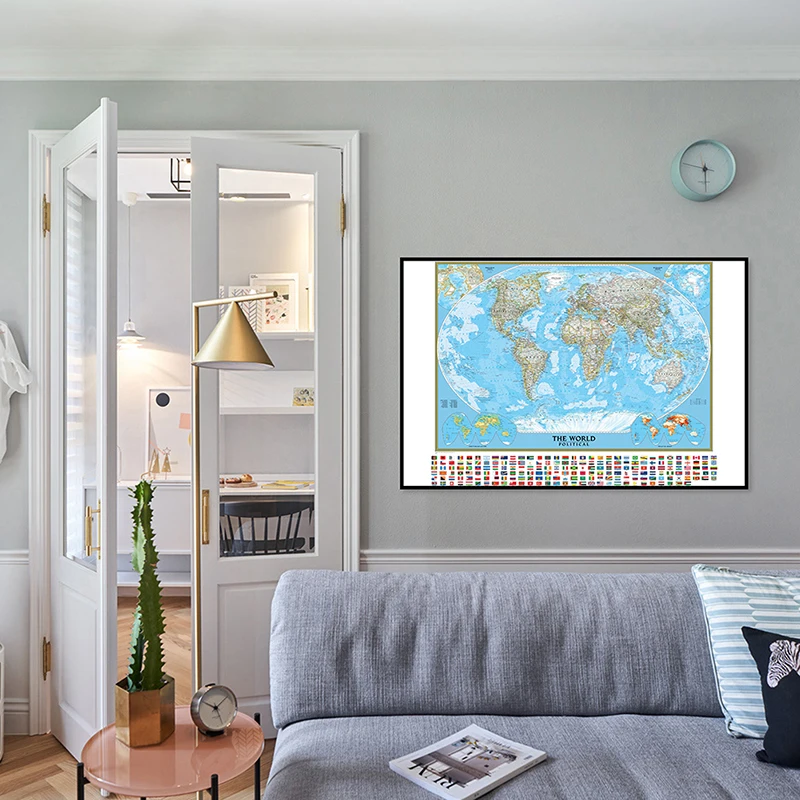 

84*59cm Retro Map of The World Non-woven Canvas Painting Wall Art Picture Unframed Posters Home Decoration School Supplies