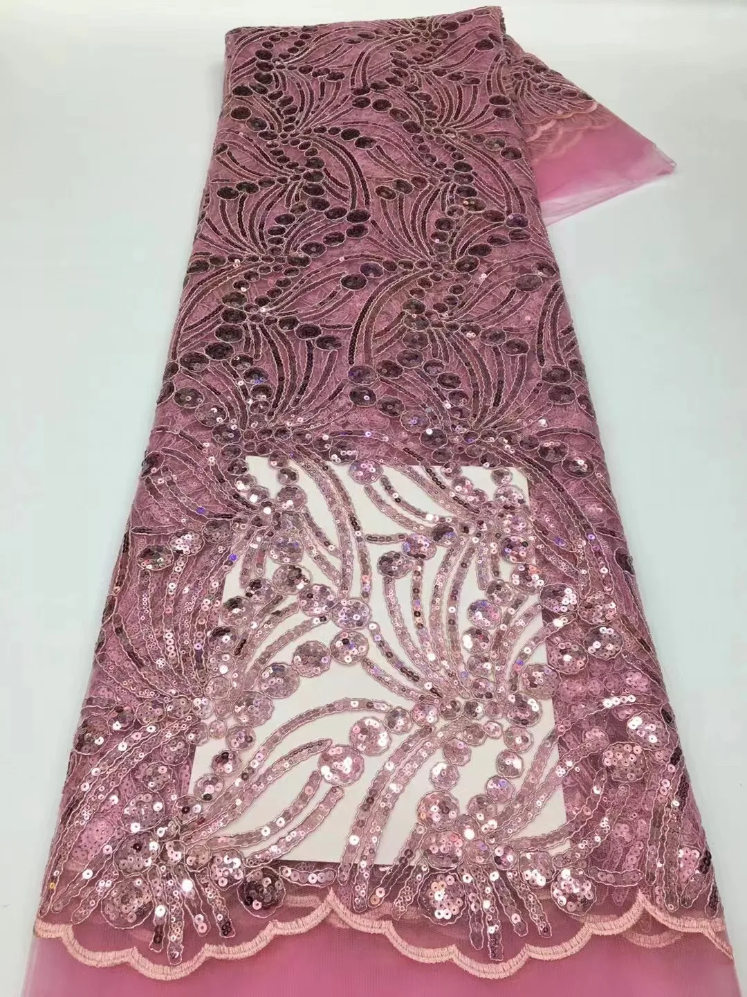 

Африканская кружевная ткань с блестками, 5 ярдов, 2024, Высококачественная нигерийская французская сетчатая кружевная ткань с принтом для свадебного платья