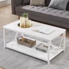Rustic Coffee Table, Modern Living Room Table with Storage Shelf, White Oak 1