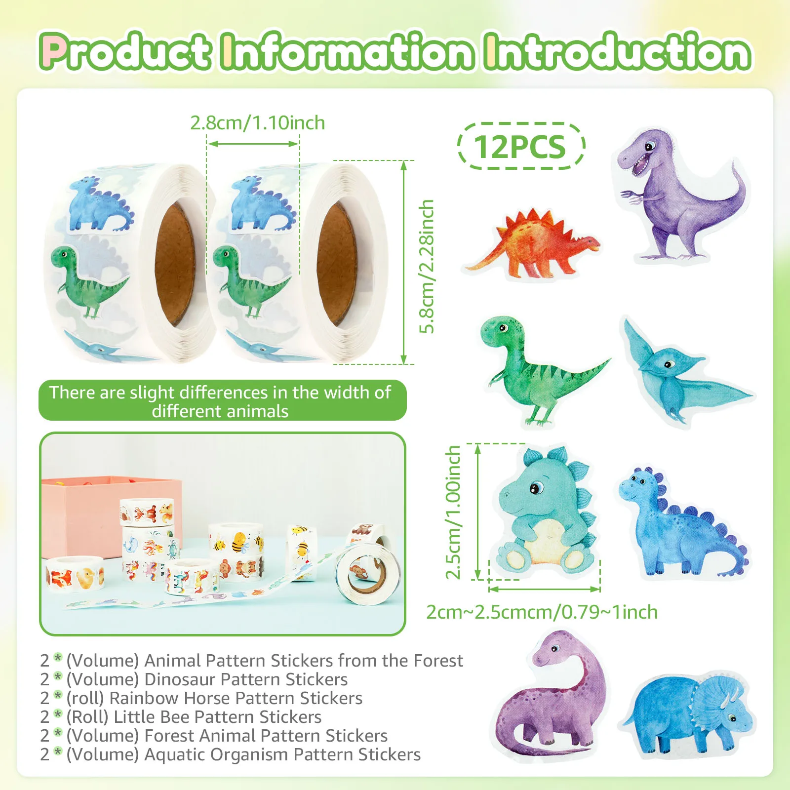 1000/9000pcs Animal Sticker Children's Motivational Sticker Different Pattern Decal for Kid Classroom Cartoon Reward Stickers