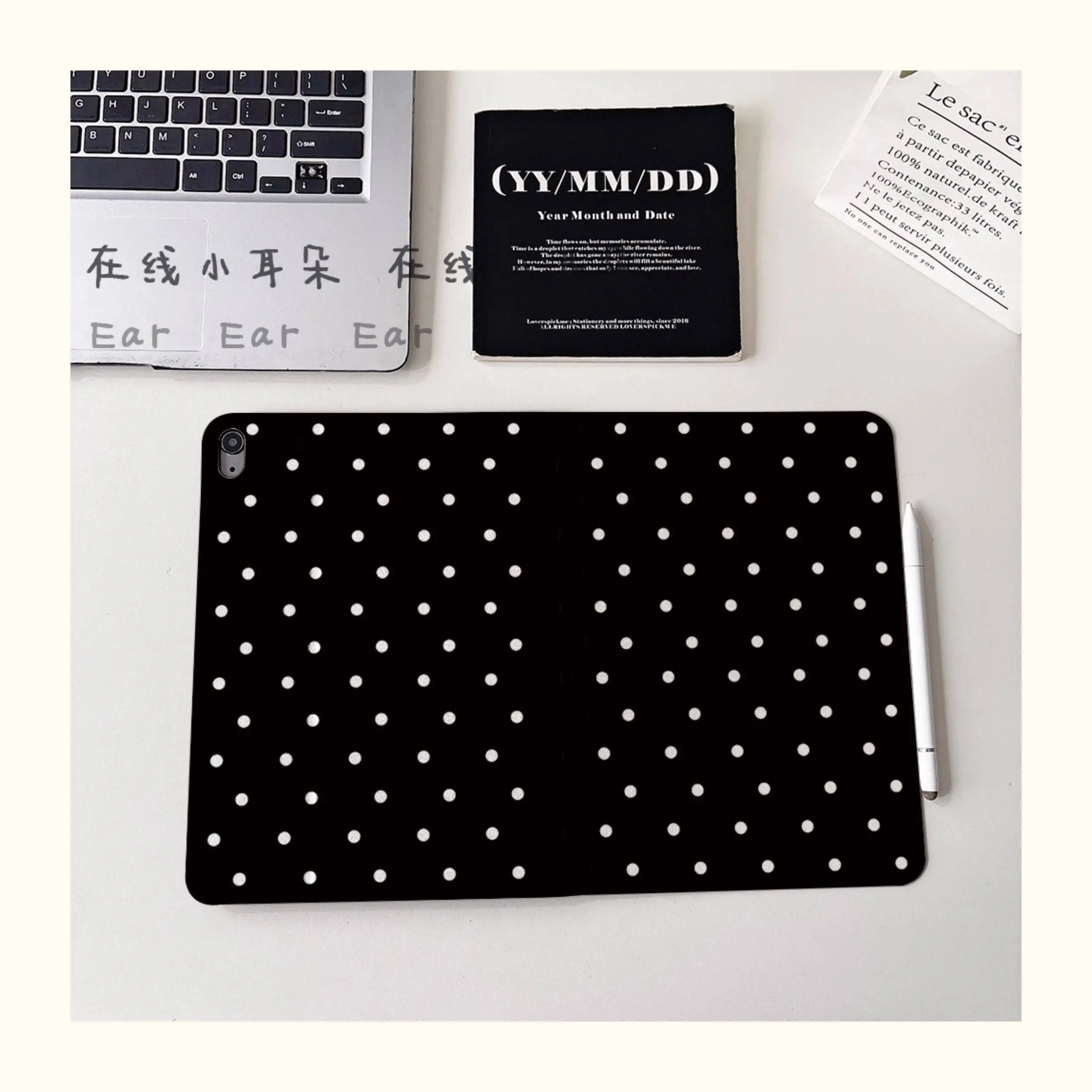 Elegant Black Polka Dots iPad Case - Book-Style Soft Shockproof Cover