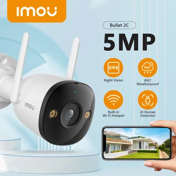 IMOU Outdoor Bullet 2C 5MP Wifi Camera Resistente alle intemperie AI Rilevazione umana Telecamera IP di sorveglianza esterna