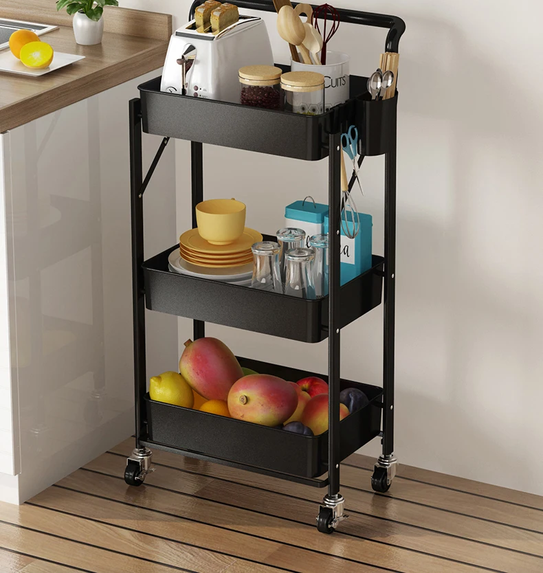 3 Tier Rolling Utility Storage Cart With Handles And Roller Wheels